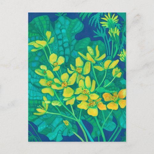 Marsh Marigold Summer Wildflowers Floral Painting Postcard