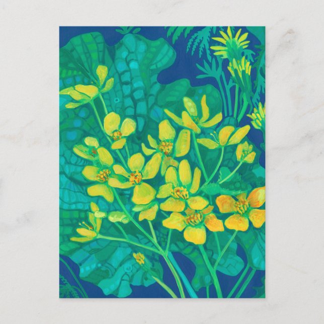 Marsh Marigold Summer Wildflowers Floral Painting Postcard (Front)