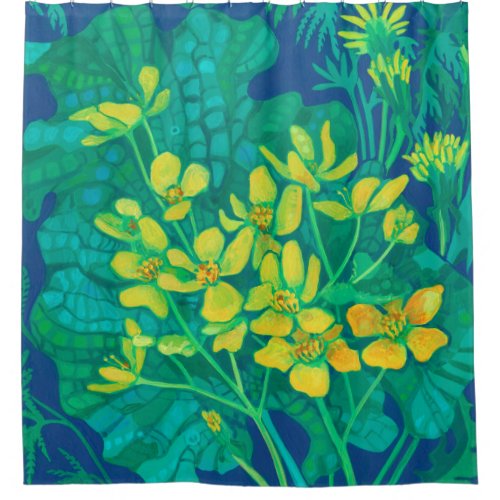 Marsh Marigold Summer Wildflowers Floral Painting Shower Curtain