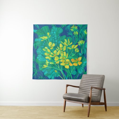 Marsh Marigold Summer Wildflowers Floral Painting Tapestry