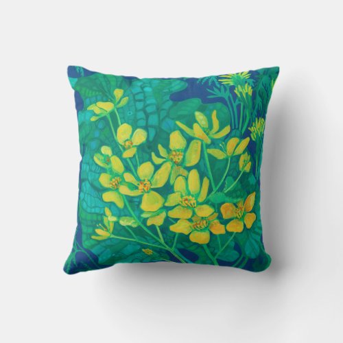 Marsh Marigold Summer Wildflowers Floral Painting Throw Pillow