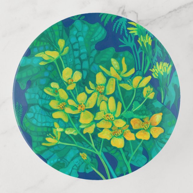 Marsh Marigold Summer Wildflowers Floral Painting  Trinket Tray (Front)