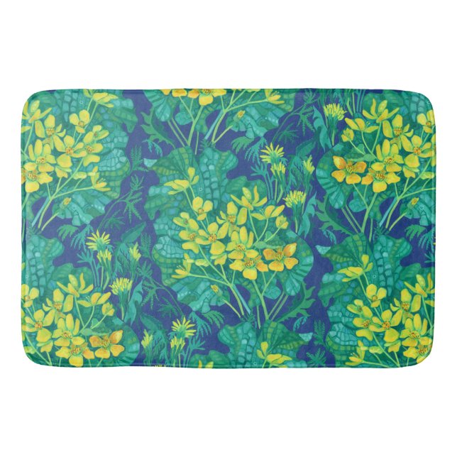 Marsh Marigold Wildflowers Yellow Flowers Pattern Bath Mat (Front)