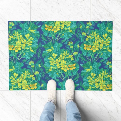 Marsh Marigold Wildflowers Yellow Flowers Pattern Doormat