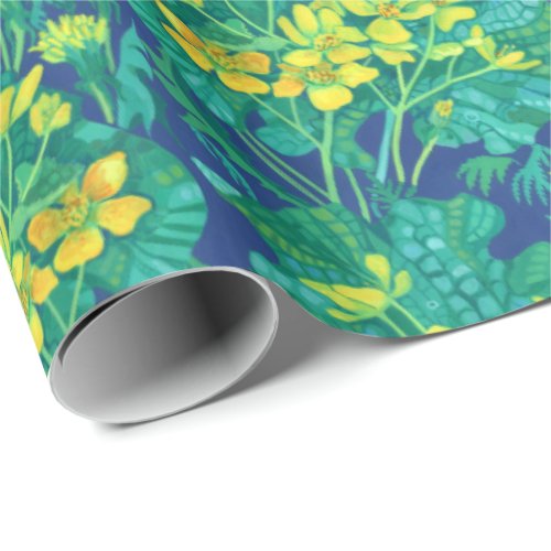 Marsh Marigold Wildflowers Yellow Flowers Pattern Wrapping Paper