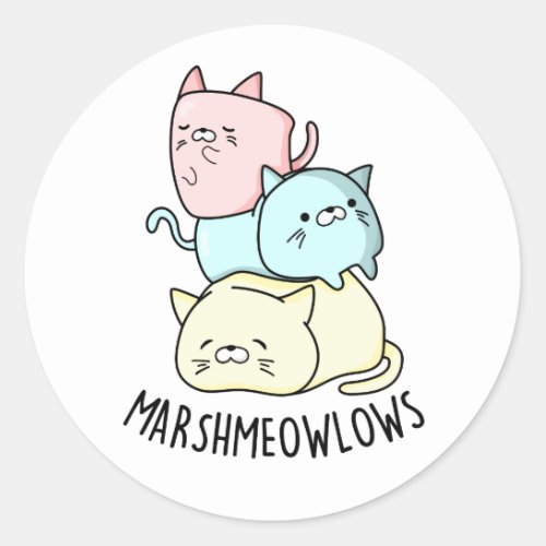 Marsh_meow_lows Funny Cat Marshmallow Pun  Classic Round Sticker