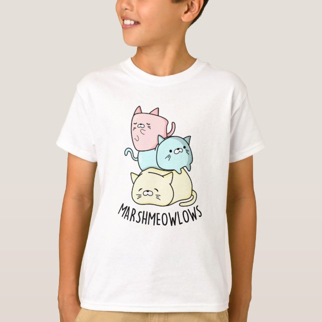 Marsh-meow-lows Funny Cat Marshmallow Pun  T-Shirt (Front)