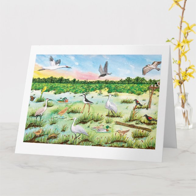 Marsh Wetlands Folded Greeting Card (Yellow Flower)