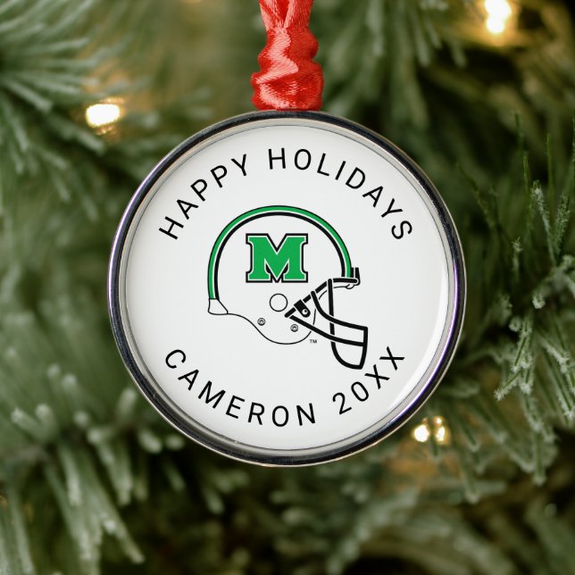 Marshall Football Helmet | Add Your Name Metal Ornament (Tree)