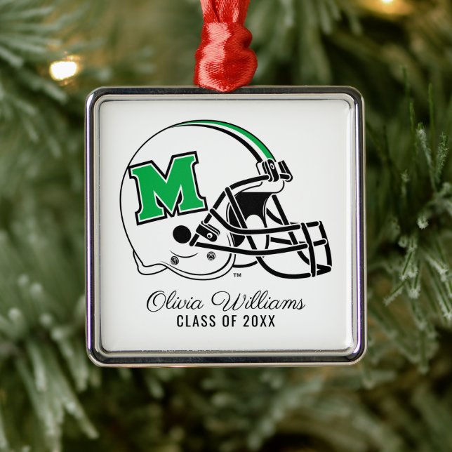 Marshall Football Helmet | Add Your Name Metal Ornament (Tree)
