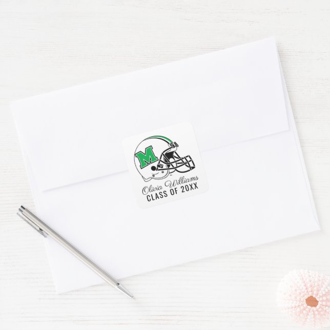 Marshall Football Helmet | Add Your Name Square Sticker (Envelope)