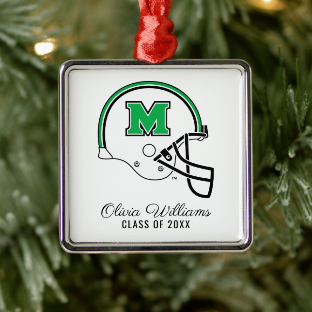 Marshall Football Helmet Metal Ornament (Tree)