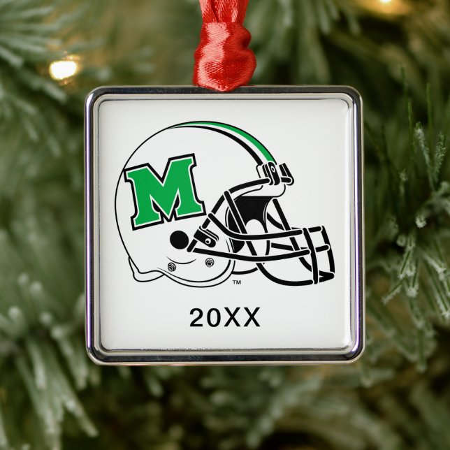 Marshall Football Helmet Metal Ornament (Tree)