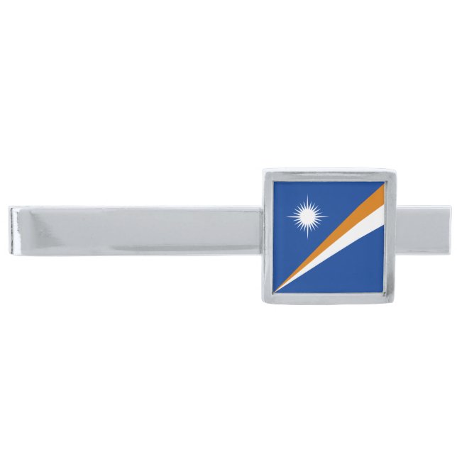 Marshall Islands Flag Silver Finish Tie Bar (Front)