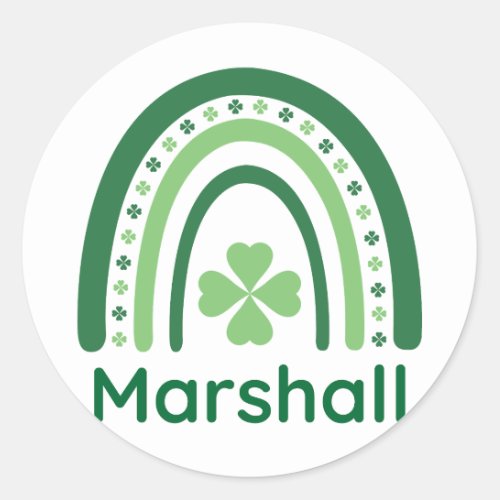 Marshall Name Clover Boho Rainbow Classic Round Sticker