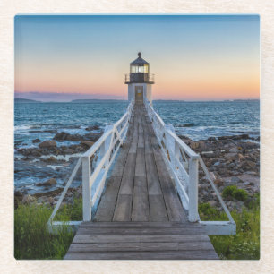 Marshall Point Lighthouse at Sunset Glass Coaster