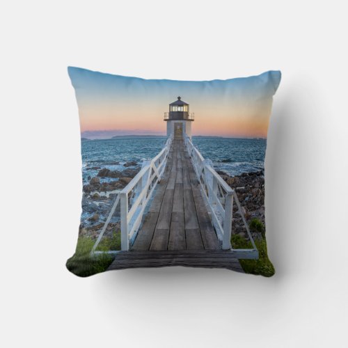 Marshall Point Lighthouse at Sunset Throw Pillow