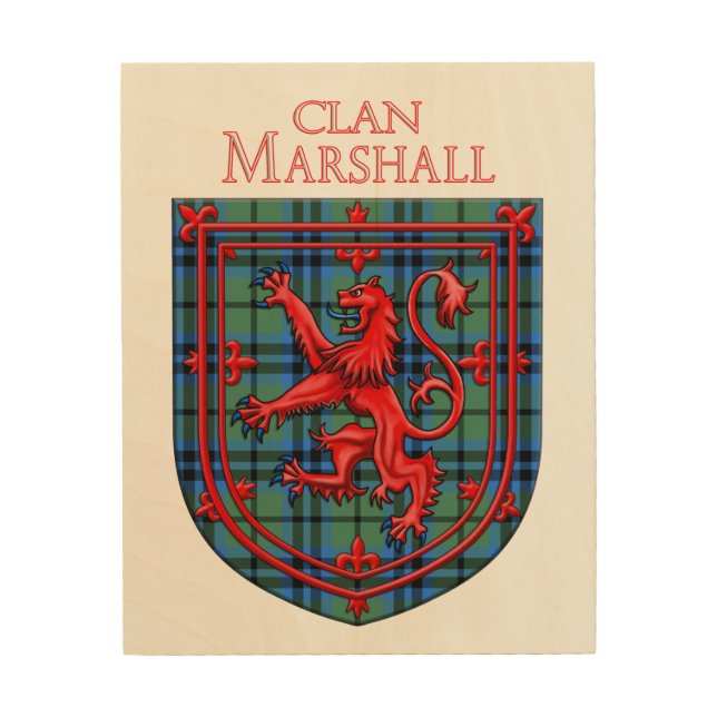 Marshall Tartan Scottish Plaid Lion Rampant Wood Wall Art (Front)