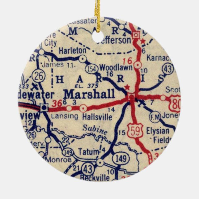 Marshall TX 1945 Map Ceramic Ornament (Back)