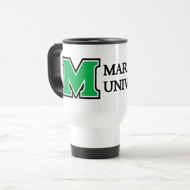Marshall University Wordmark Green Travel Mug (Front Left)