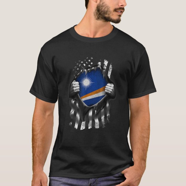 Marshallese American Flag T Shirt Marshall Islands (Front)