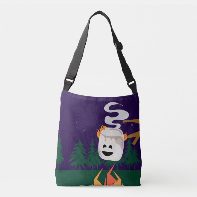 Marshmallow Campfire Cute Cartoon Fun Design Crossbody Bag (Front)