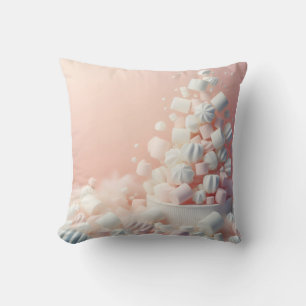 marshmallow delicious with pink background throw pillow