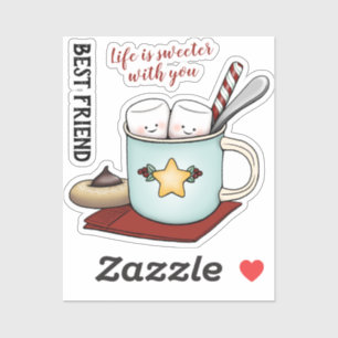 Marshmallow Friends in Christmas Mug of Hot Cocoa Sticker