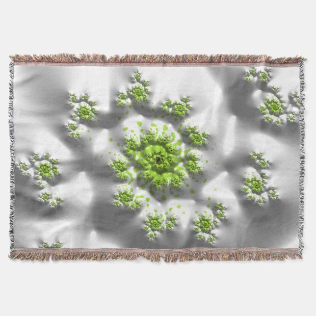 Marshmallow Lime Trippy Psychedelic Fine Fractal Throw Blanket (Front)