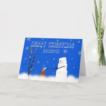 Marshmallow (snowman) Grandson-christmas-humor Holiday Card by TrudyWilkerson at Zazzle