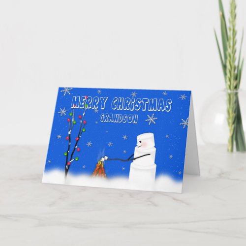 Marshmallow Snowman Grandson_Christmas_Humor Holiday Card