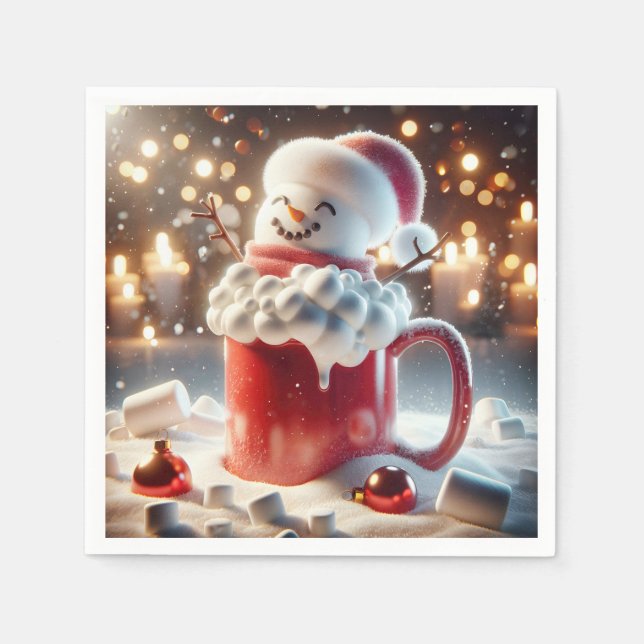 Marshmallow Snowman In Hot Chocolate Napkins (Front)