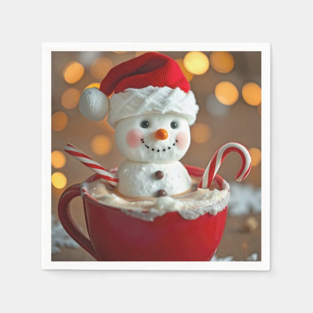 Marshmallow Snowman In Hot Chocolate Napkins (Front)