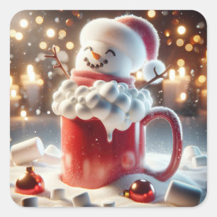 Marshmallow Snowman In Hot Chocolate Square Sticker
