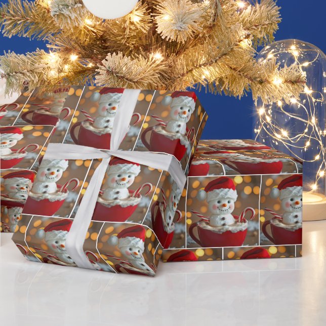 Marshmallow Snowman In Hot Chocolate Wrapping Paper (Holidays)