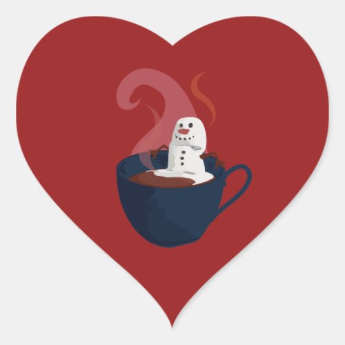 Marshmallow Snowman In Hot Cocoa  Heart Sticker