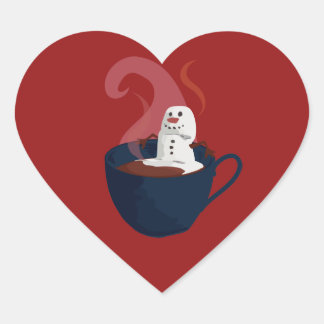 Marshmallow Snowman In Hot Cocoa  Heart Sticker