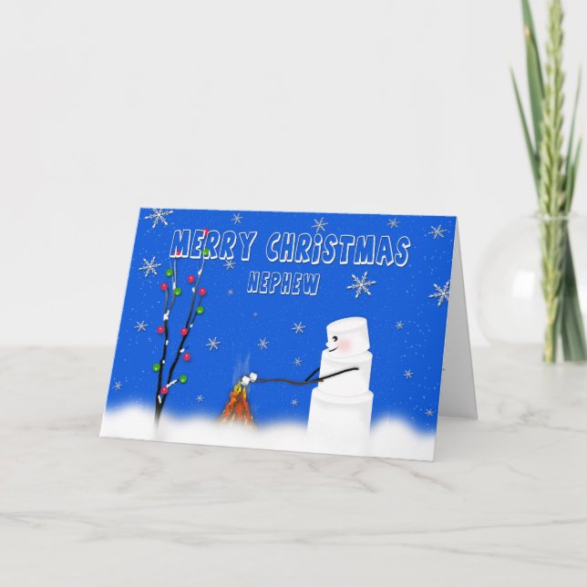 Marshmallow (Snowman) Nephew-Christmas-Humor Holiday Card (Front)
