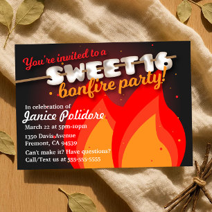 Marshmallow Sweet 16 Bonfire Party Invitation