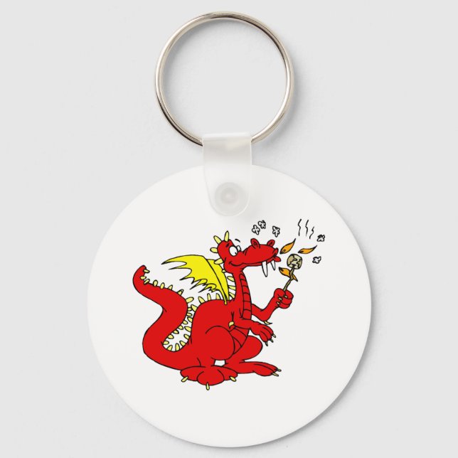 Marshmallow Toasting Dragon Keychain (Front)