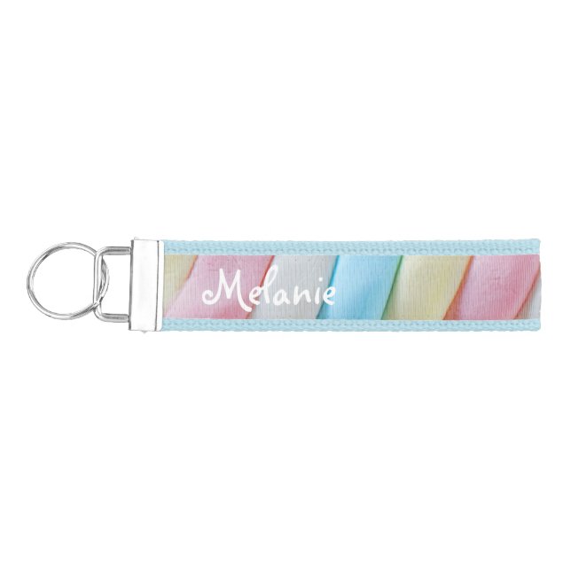 Marshmallow Twist Pastel Candy Personalised Wrist Keychain (Keys on Left)