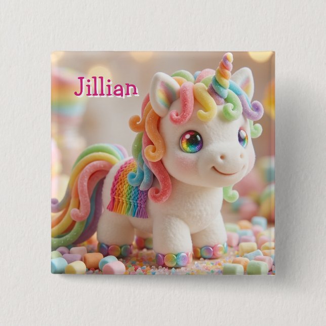 Marshmallow Unicorn and Pastel Candy Dream Button (Front)
