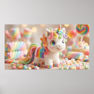 Marshmallow Unicorn and Pastel Candy Dream Poster