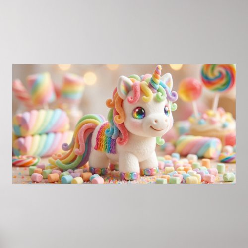 Marshmallow Unicorn and Pastel Candy Dream Poster