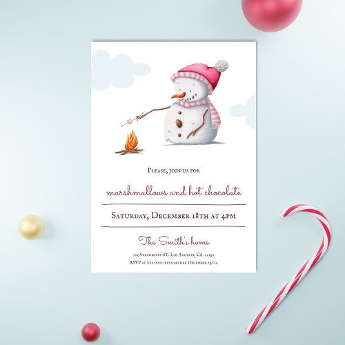 Marshmallows and Hot Chocolate Snowman Holiday  Invitation