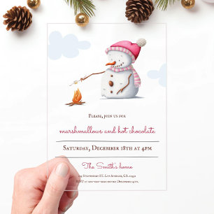 Marshmallows Hot Chocolate Snowman Holiday Acrylic Invitations