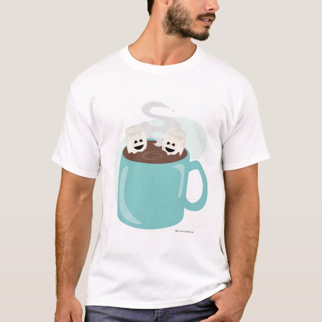 Marshmallows in Cup Cute Fun Hot Tub Food Cartoon T-Shirt (Front)