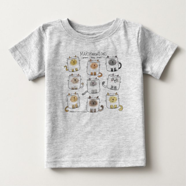 MARSHmeowLOWS Whimsical Wordplay Cat Marshmallows Baby T-Shirt (Front)