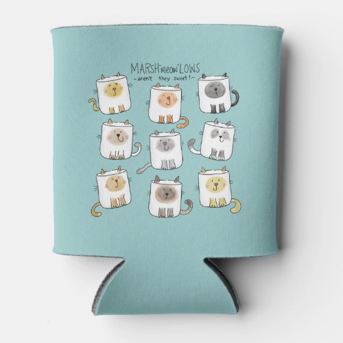 MARSHmeowLOWS Whimsical Wordplay Cat Marshmallows Can Cooler