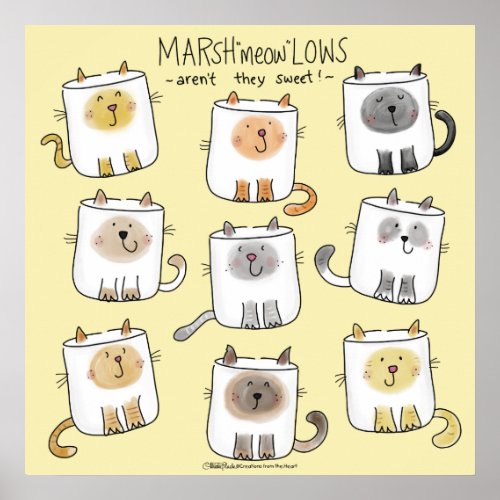 MARSHmeowLOWS Whimsical Wordplay Cat Marshmallows Poster